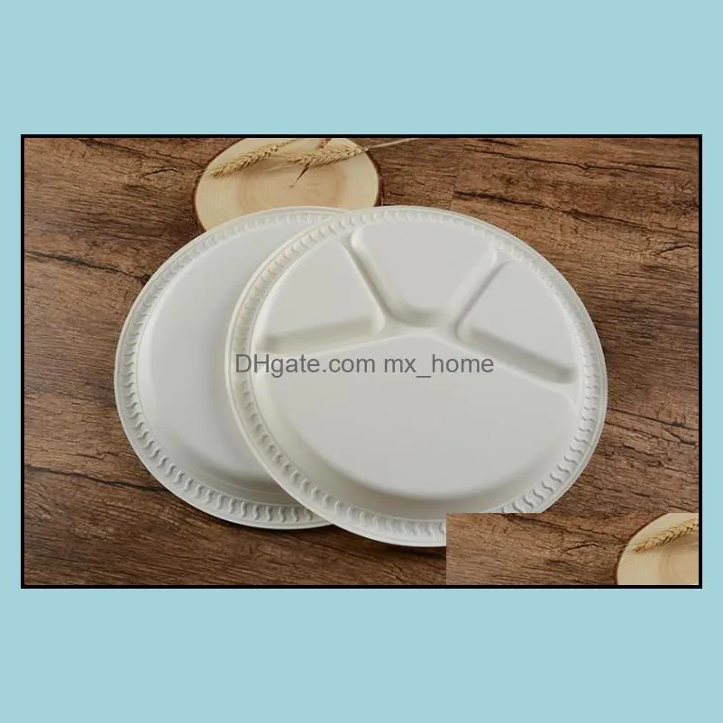 28Cm Diameter 4 Parts Disposable Plate Ecofriendly Degradable Dish BBQ Food Trays Fruit Salad Bowl Tableware Disposable Dishes White
