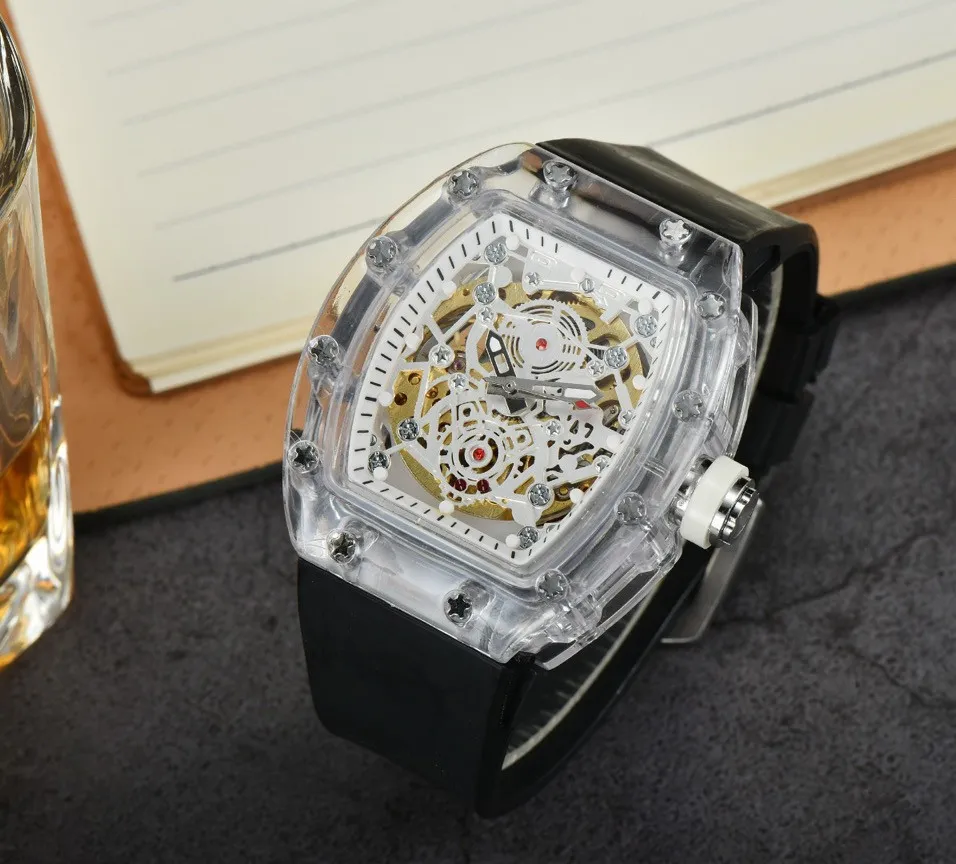 New Aaa Watch Fully Automatic Mechanical 8009 Movement Brand Wristwatches Rubber Strap Business Sports Transparent Watch Imported 322K