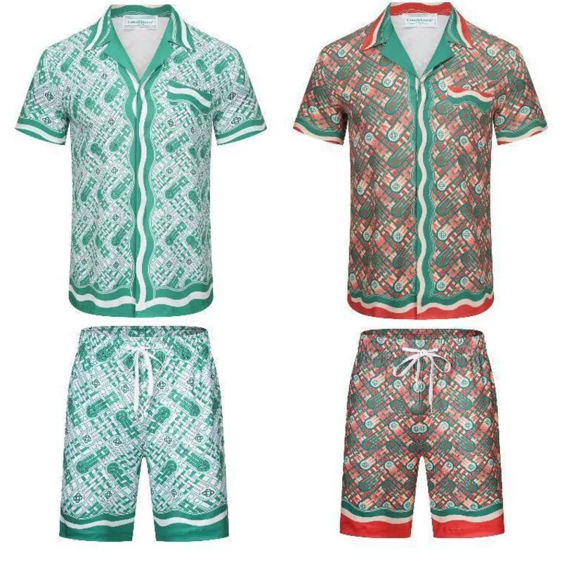 Горячие продажи казабланка рубашка шорты мужские костюмы дизайнер мода на Гавайи цветочные буквы печати пляжные рубашки Два пляжа шелковые штока
