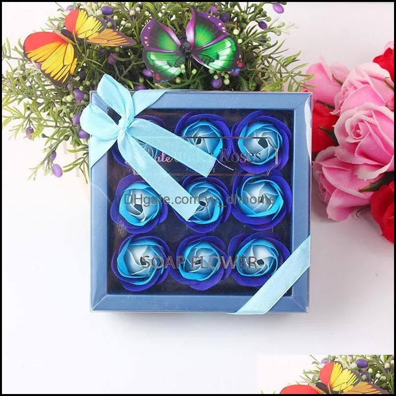 NEWValentine Day Gifts 9 Pcs Soap Flower Rose Box Wedding Birthday Day Artificial Soap Rose Gift Valentines Day Decoration RRF12763