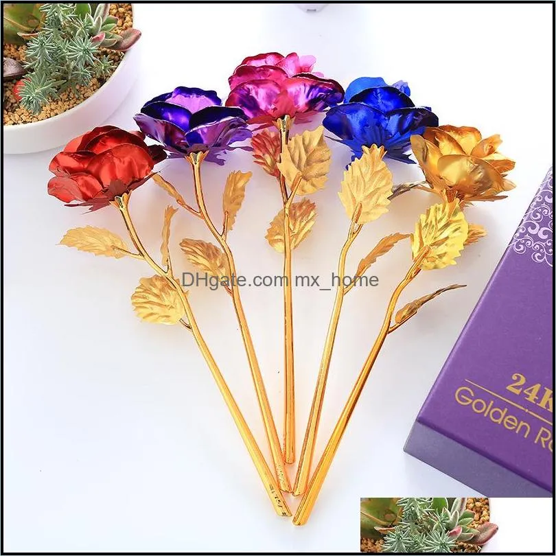 fashion 24k gold foil plated rose flowers creative gift lasts forever roses for lover`s wedding christmas day gifts home decoration