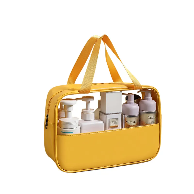 Borsa cosmetica per giunzioni Borse da bagno traslucide in PVC di grande capacità Borsa da viaggio portatile impermeabile in PU