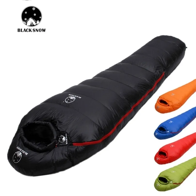 Black Snow Outdoor Camping Sleeping Bag Very Warm Down Filled Adult Mummy Style Sleep Bag 4 Seasons Camping Travel Sleeping Bag 220721