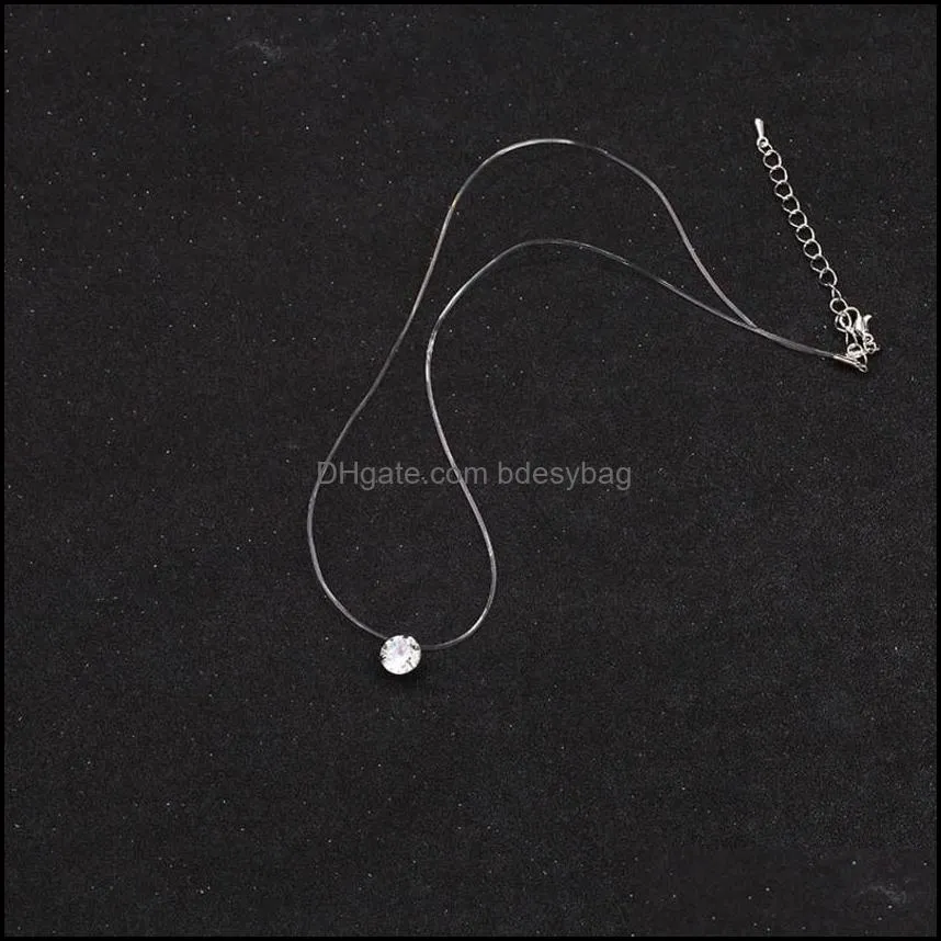 creative transparent fishline small  pendant invisible necklace inlaid with zircon korean clavicle chain dbhq