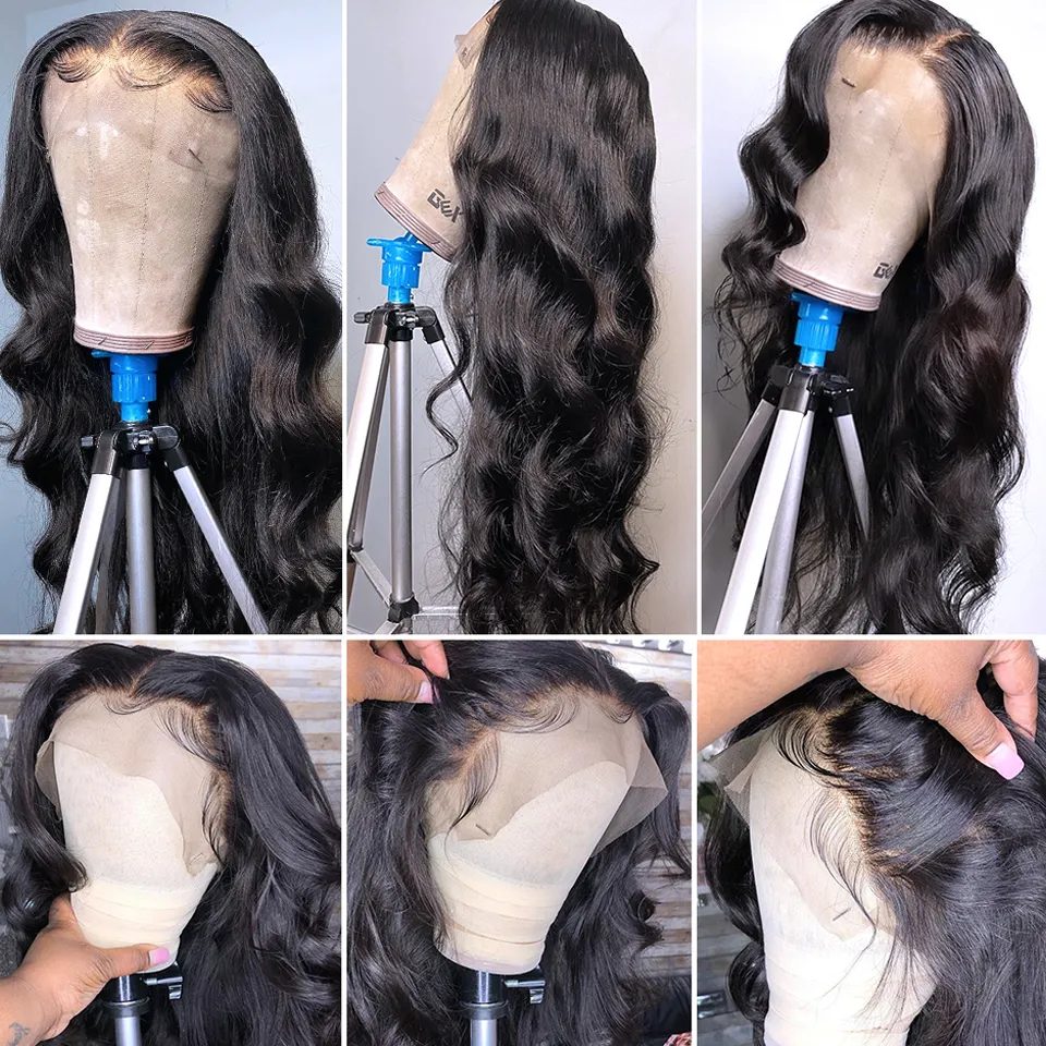 Transparent Lace Front Human Hair Wigs For Women Raw Indian Wavy Body Wave Synthetic Lace Frontal Wig