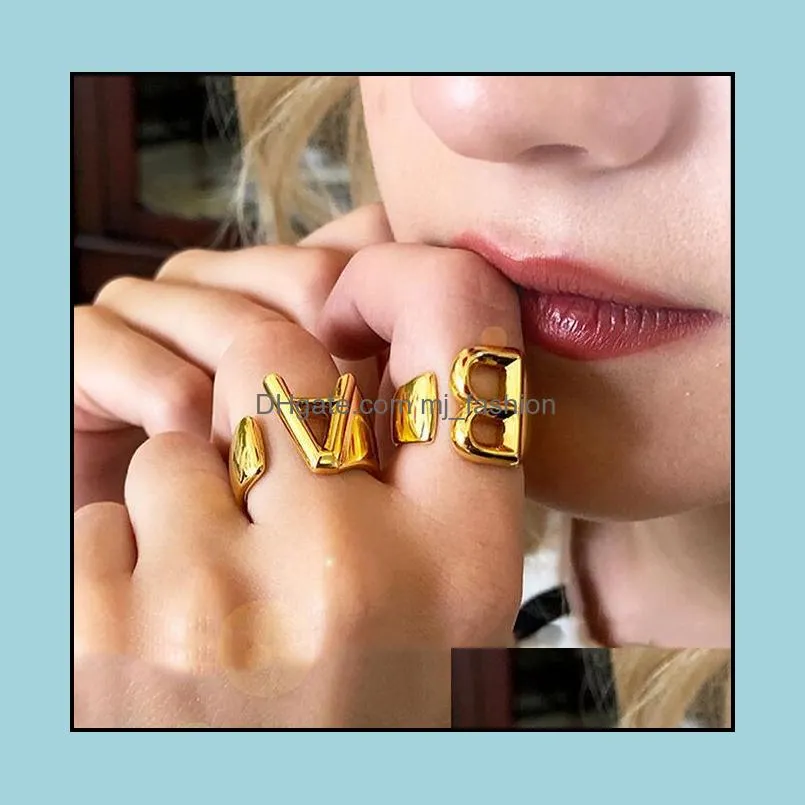 Hollow A-Z 26 Letter Open Rings Gold Color Metal Adjustable Opening Ring Initial Name Alphabet Punk Vintage Statement Rings Party Jewelry For Men