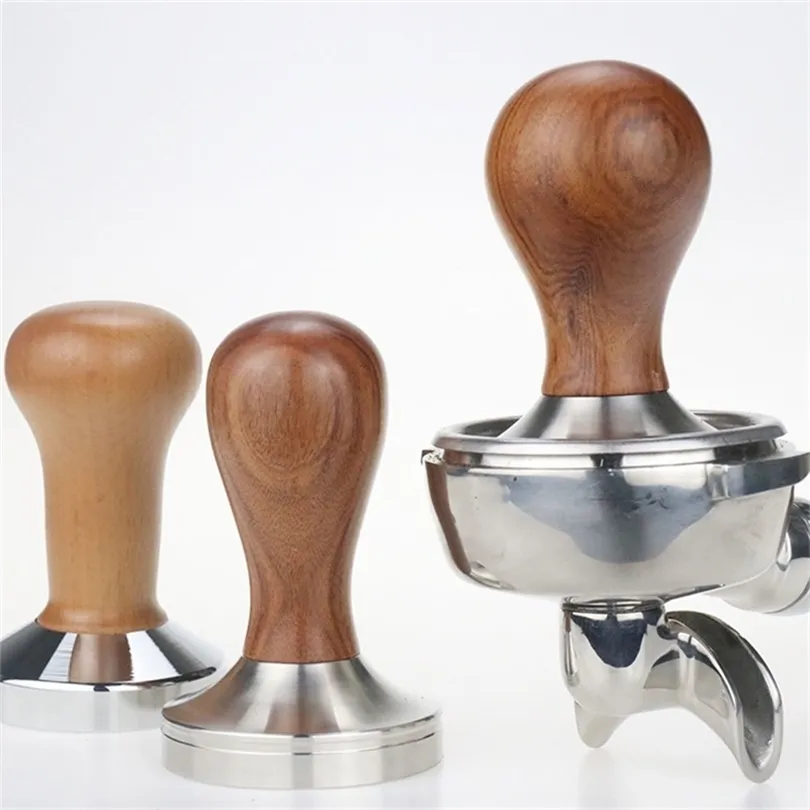 Wooden Espresso Coffee Tamper 51mm/58mm Stainless Steel Flat Base