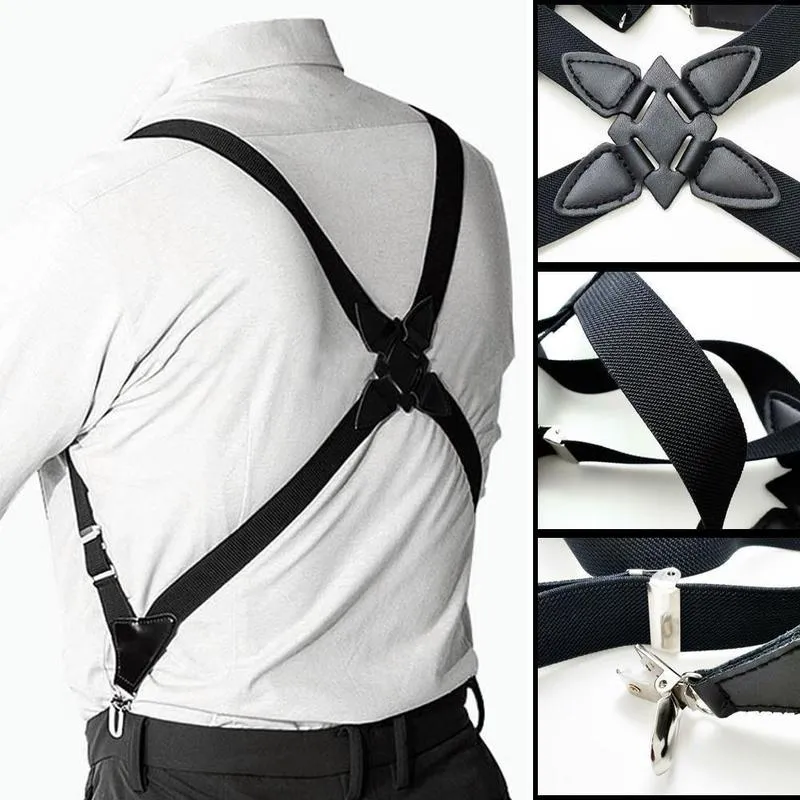 4 clip Bretelle elastiche Regolabile Cinghia per pantaloni Adulto