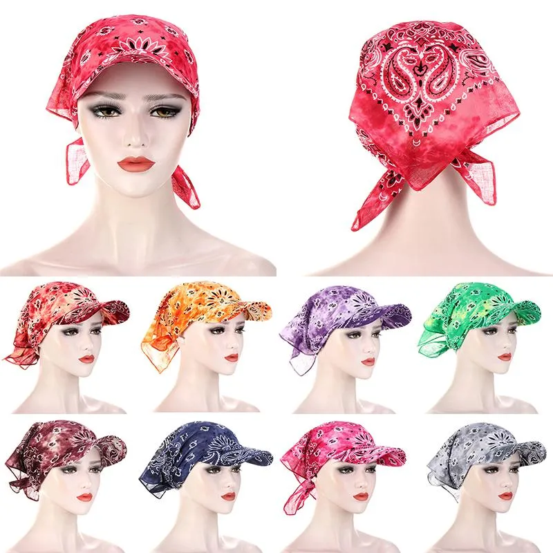 Visières Femmes Écharpe Casquette Couverture Fleur Imprimé Bandana Baseball Avec Bord Pare-Soleil Chapeaux Couleur Bonbon Été En Plein Air Tête HatVisors