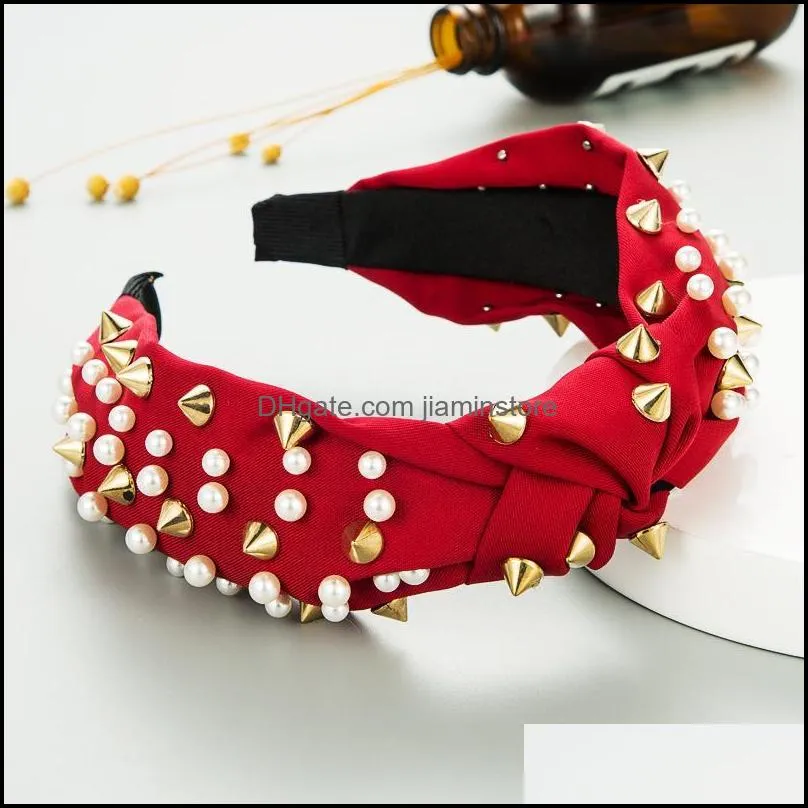 korean fashion women hair accessories wide side headband mix pearls baroque hairband for adult center knot headwear wholesale