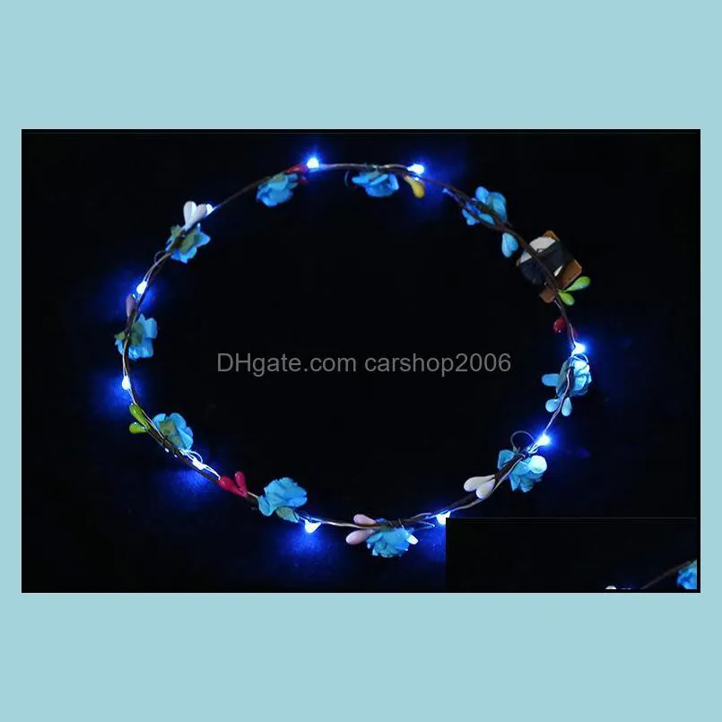 led luminous wreaths glow flower crown headbands for bride wedding party night market children glowing garland crown toys sn1137