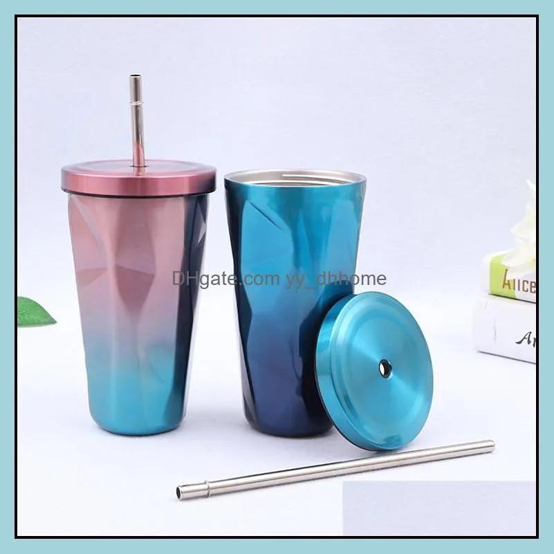 500ml drink cup stainless steel 304 tumbler pvd plated cup mug with lid and drinking straw