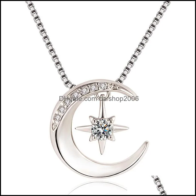 gold silver necklaces fashion light of stars and moon charm necklace delicate clavicle stars rhinestone chain necklace for women carshop2006