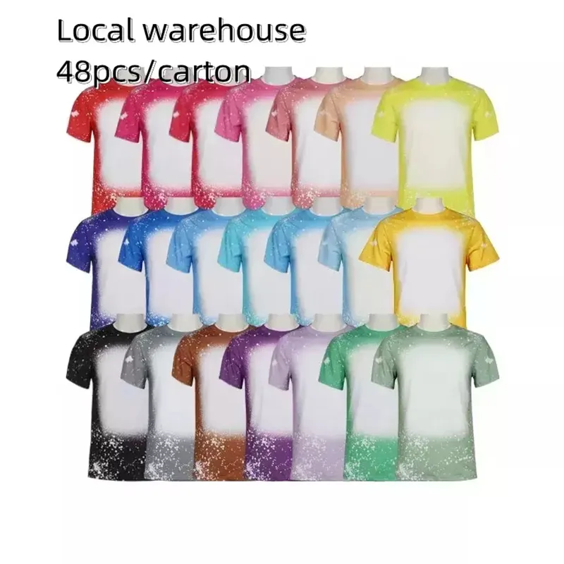Местное склад Оптовые сублимации Бесколетые рубашки Опублико отбеливные футболки отбеливаемые полиэфирные футболки США.