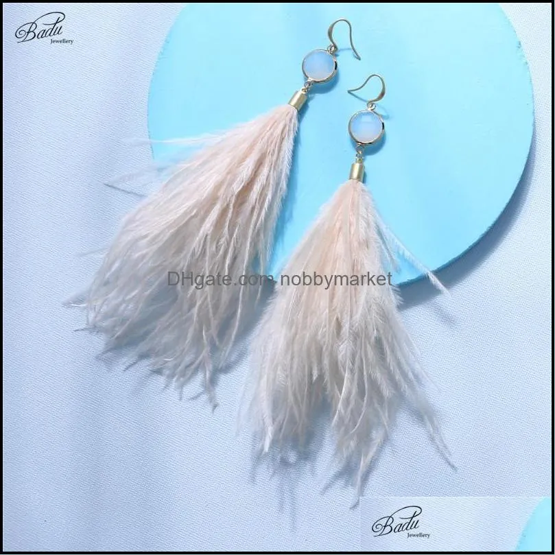 Dangle & Chandelier Badu Vintage Feather Earring For Women Long Light Weight 4 Colors Holiday Jewelry Spring Fashion Gift Drop