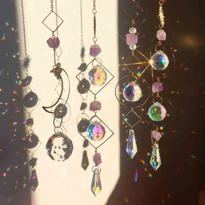 Prism Suncatcher, Hanging Window Crystals, Rainbow Light Catcher, Crystal Sun 50mm Catcher, Summer Gift, Octagon Beads