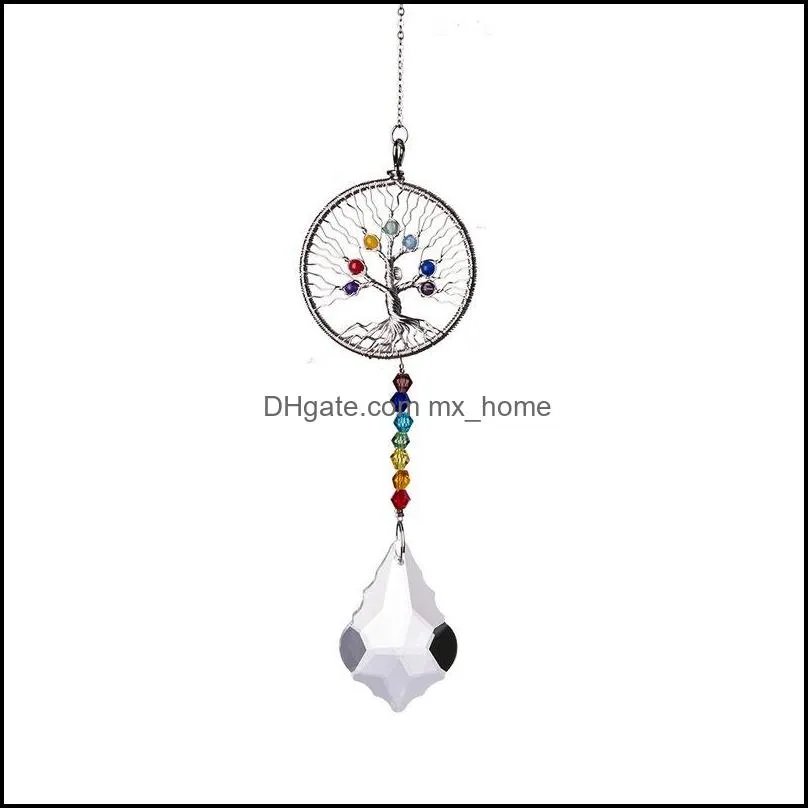 Colorful Tree of Life 7 Chakra Crystal Ball Window Hanging Pendant Chandelier Wedding Decor Christmas Prism Ornaments