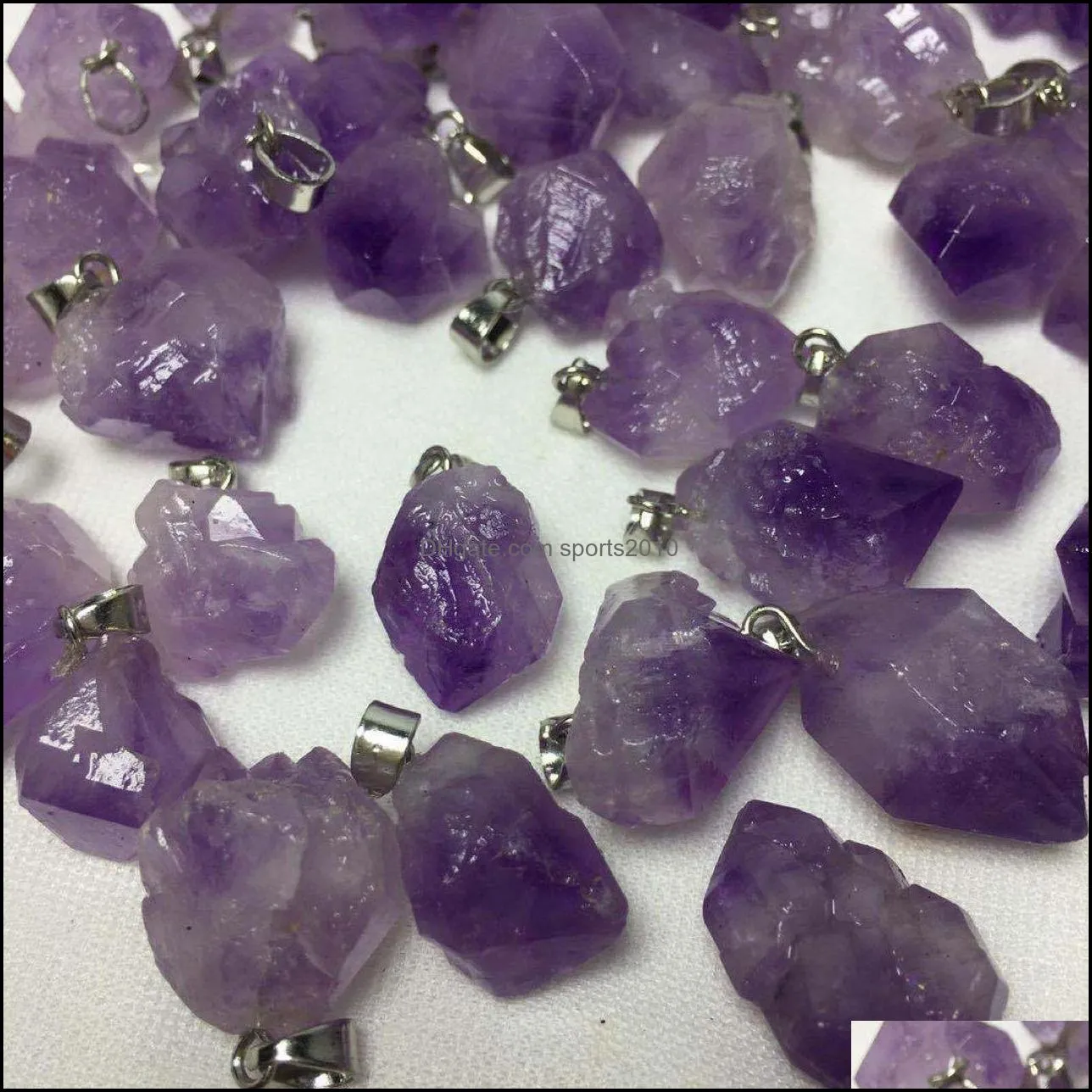 bulk natural crystal stone charms amethyst irregular shape pendants for necklace earrings jewelry makin sports2010