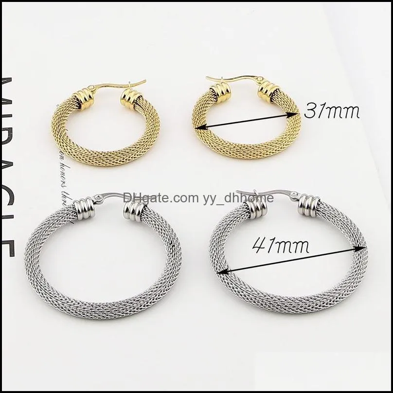 Fashion Jewelry Stainless Steel Stranded Wire Mesh Earrings Women`s Party Wedding Gift Wholesale E-613 Hoop & Huggie