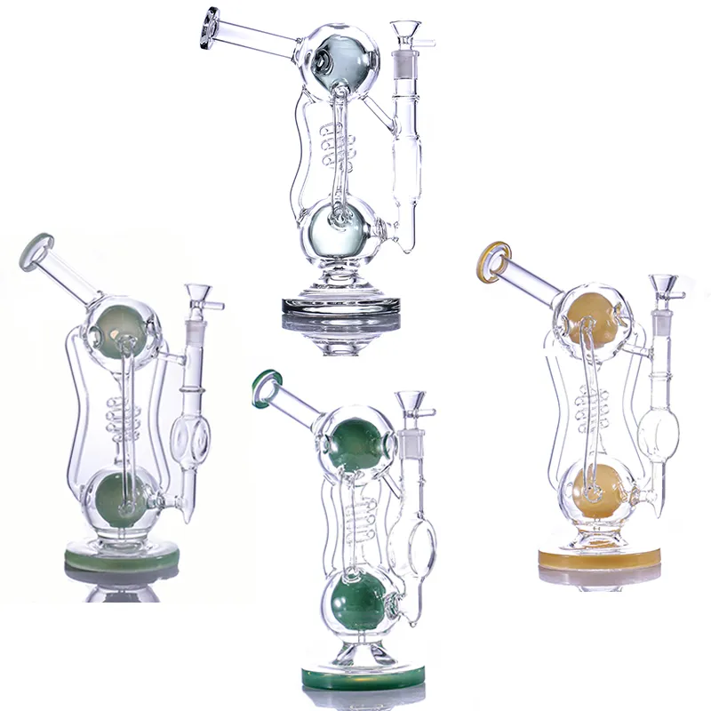 Hockahs 9.7 인치 재활용자 Dab 장비 5Styles 두꺼운 유리 봉 샤워 헤드 퍼콜러 3-Amar Recycler Rigs Water Pipe with Bowl 14mm Female