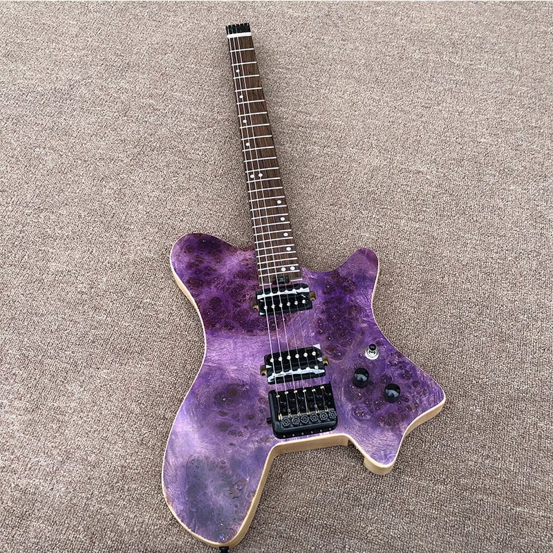 Headless Electric Guitar Portable Travel Guitar Stumps Veneer Pewter