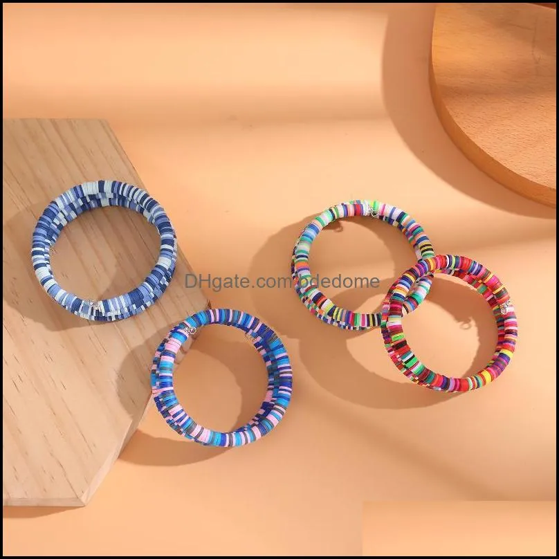 Multicolor Polymer Clay Disc Beads Cuff Bangles For Women Men Fashion Bohemia Adjustable Bracelets Summer Beach Party Jewelry Bangle