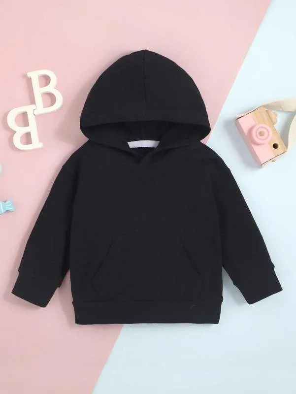 Baby Solid Kangaroo Pocket Drop Shoulder Hoodie zij