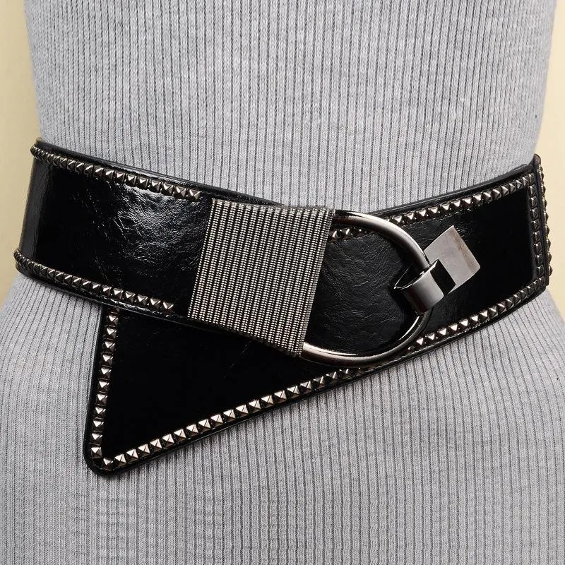 Bälten Ultra Super Wide Waspie Belt för klänning Elastisk snörning cinch pu läder hög midja svart korsett kvinnor kvalitet