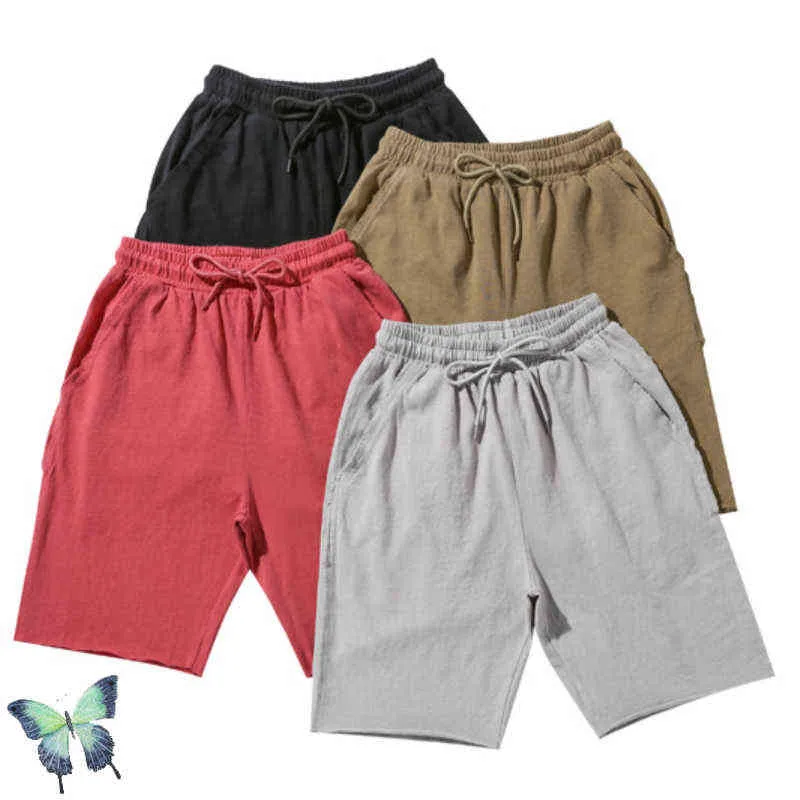 Heren shorts Summer Retro flens rauwe rand zwarte sport shorts casual ademende korte broek T220825