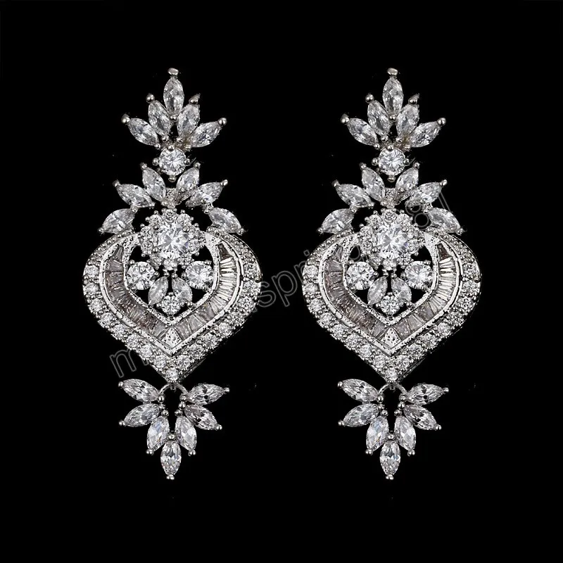 Luxury Sparkling Leaf Chandelier Flower Earrings For Women CZ Earrings In Silver Bridesmaid Thank You Gift Vintage Jewelry