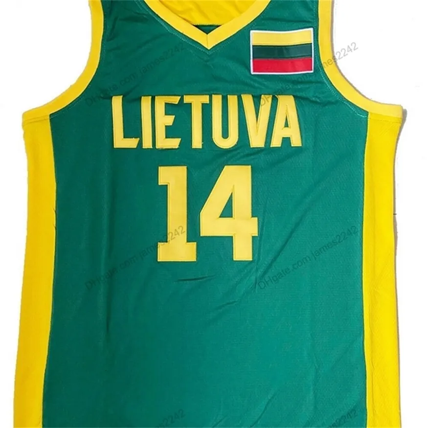 Nikivip Özel Retro Jonas Valanciunas #14 Litvanya Lietuva Takım Basketbol Forması Yeşil Boyut S-4XL Herhangi bir isim numarası En İyi Kalite Formaları