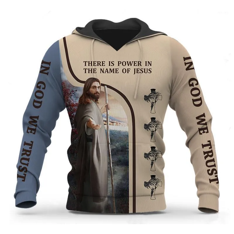 Men's Hoodies & Sweatshirts 2022 Est 3D Brand THERE IS POWER IN THE NAME OF JESUS Printed Pullovers Novelty Streetwear Casual Coat