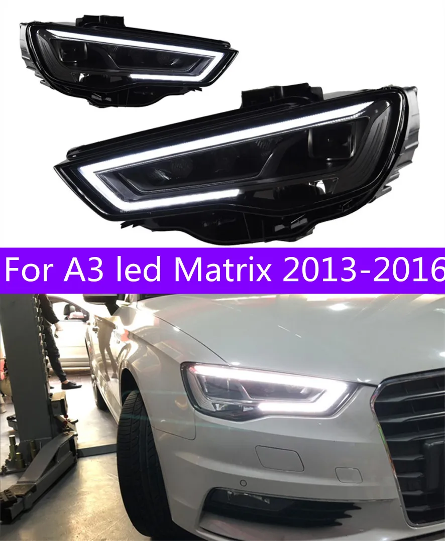 Auto LED-strålkastare för A3 Head Lamp Assembly Matrix 20 13-20 16 High Beam Turn Signal Dayming Lights
