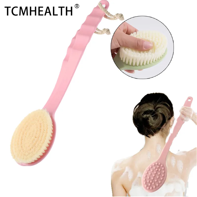 15.7" Long Handle Bath Brush With Dual Sides - Exfoliating & Soft Natural Fiber Brush