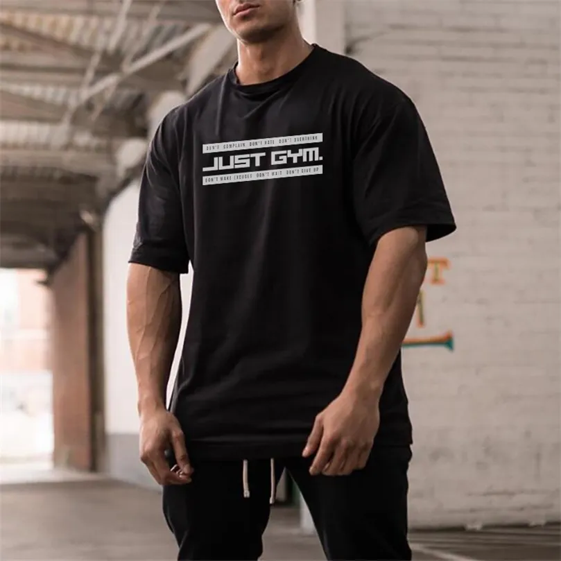 Mens Loose Overized Fit Short Sleeve T Shirt Streetwear Fitness Lifestyle T-Shirt Summer Brand Gym Clothing Workout Tshirt 220509