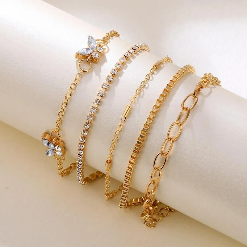 Charmarmband PCS/Set Punk Crystal Butterfly Chain Armband Female Bohemian Buckle Set Accessories Jewelry Girl GiftCharm Lars22