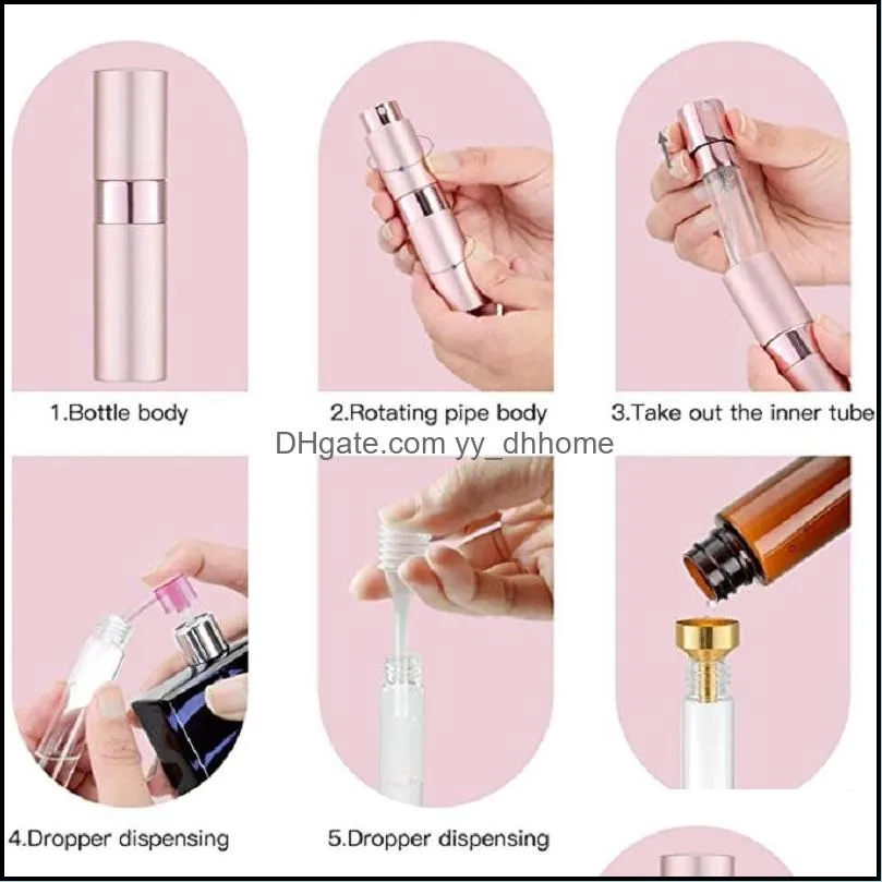 8ml Portable Aluminum Rotary Telescopic Empty Spray Perfume Bottle Glass liner Distributed Bottles for Cosmetics liquid