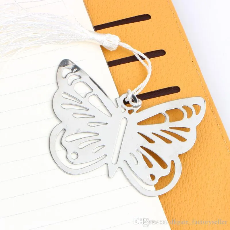 Hollow Butterfly Metal Bookmarks With Mini Greeting Cards Tassels Kawaii Stationery Pendant Wedding Favors Gifts LX3935