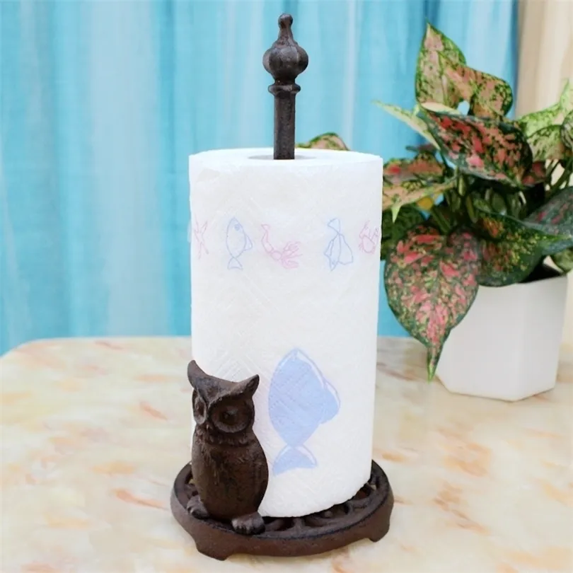 Owl Cast Iron Napkin Tissue Paper Holder Vintage Rustic Toilet Roll Paper Holder Country Accents Home Table Center Paper Rack T200425