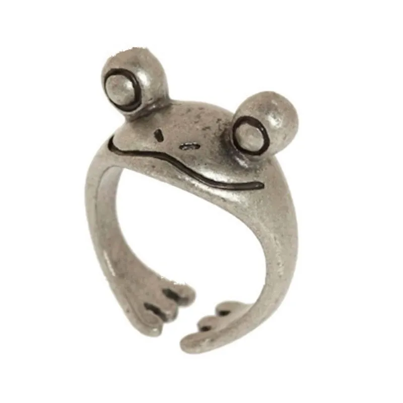 3D niedlich Vintage Silber Frosch Ring für Frauen Accessoires Weihnachtsgeschenkschmuck Großhandel einstellbar