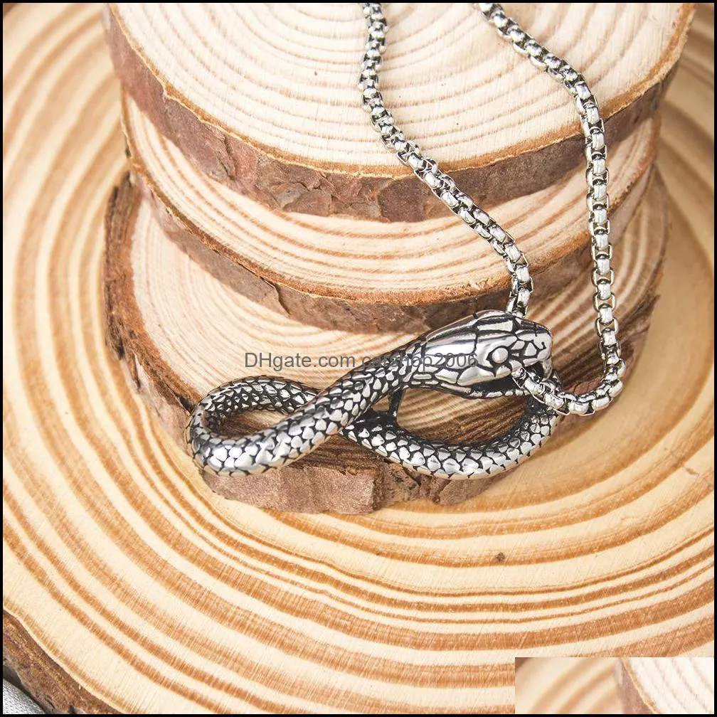 Punk Snake Necklace Pendant For Women Men 60CM Stainless Steel Chain Gothic Jewelry