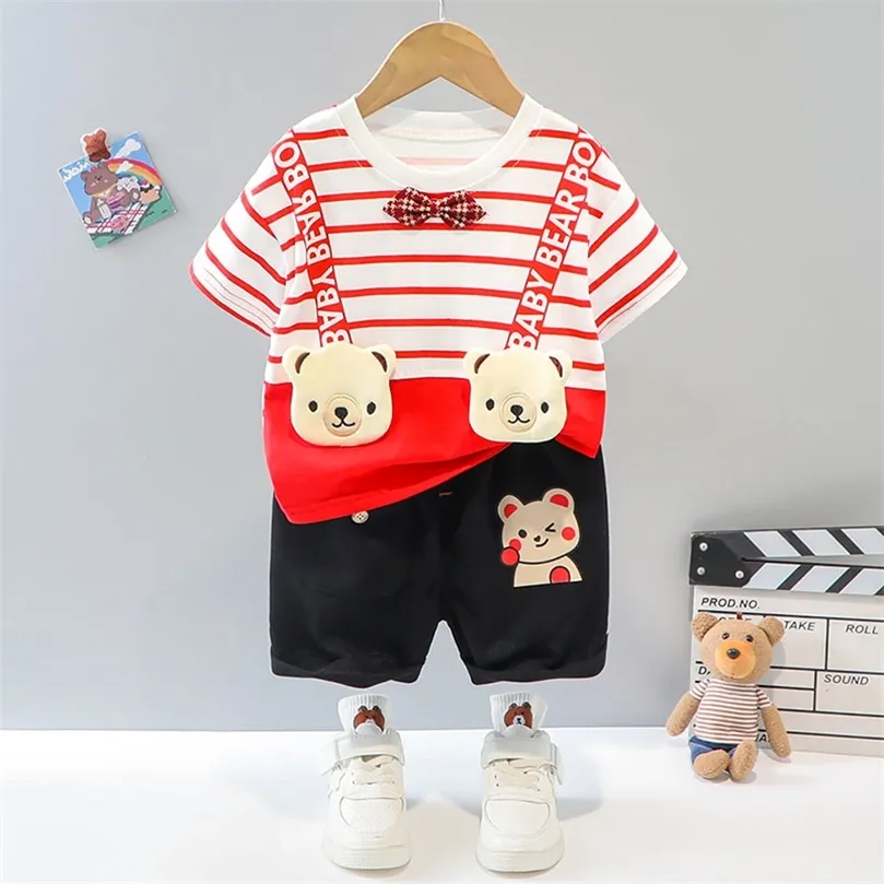 Été garçon T vêtements ensembles lignes d'amour coton matériel bébé costumes de haute qualité courte enfants chemise infantile 2 ans Costom 220507