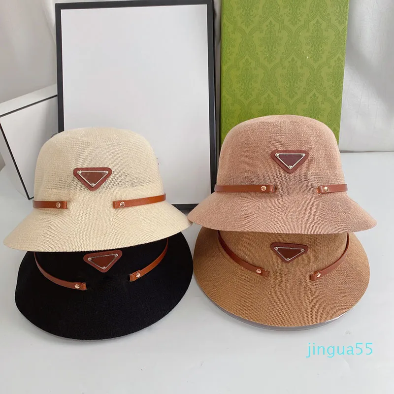 Sombrero de pescador de diseñador para mujer, gorras con hebilla de cadena de Metal a la moda, 4 colores, sombreros de ala ancha de punto, sombrero ajustado, sombrero de paja