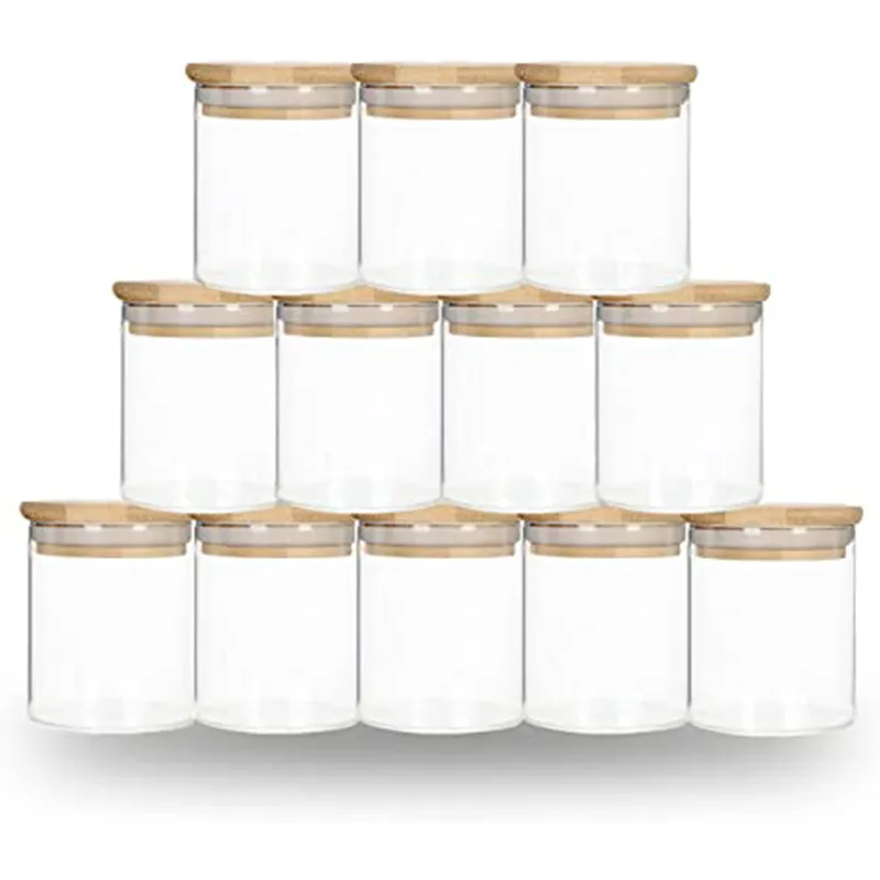 Glass de copo de 6 onças de sublimação de 6 onças com lata de tampa de bambu Candle Jar Alimentos Recipiente de armazenamento de alimentos Clear Fosted Home Kitchen Supplies Portable