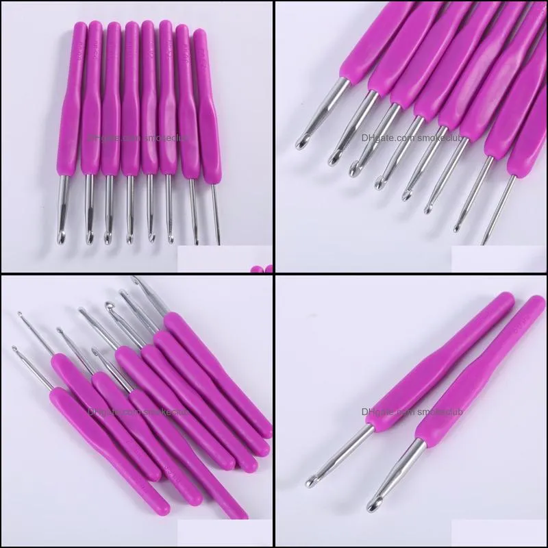 New 8Pcs Soft Plastic Handle Aluminum Crochet Hook Weave Knit Needle Set 2.5-6mm DIY Crafts