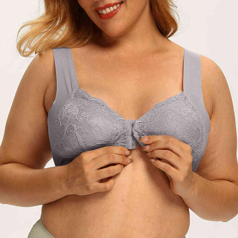 Sömlös sexig underkläder mode bralte spetsar push up bh främre stängningsknapp kvinnor underkläder stora brasserie plus size m-6xl l220727