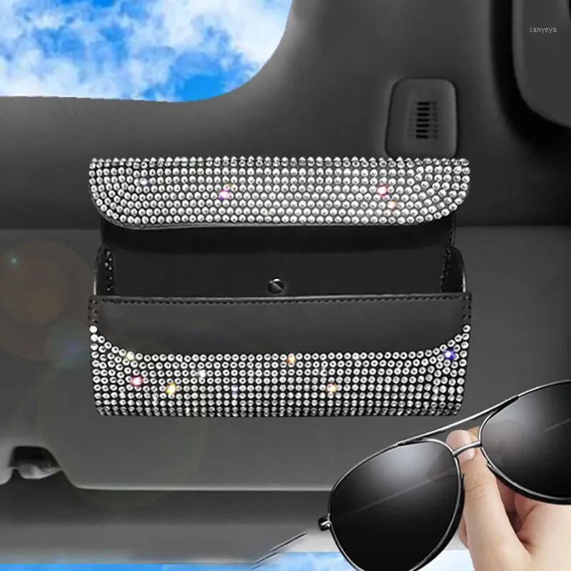 Auto Organizer Glitzer Sonnenbrille Aufbewahrungsbox Halter Leder  Sonnenblende Clip Kristall Tasche Dekoration Zubehör Von 16,79 €