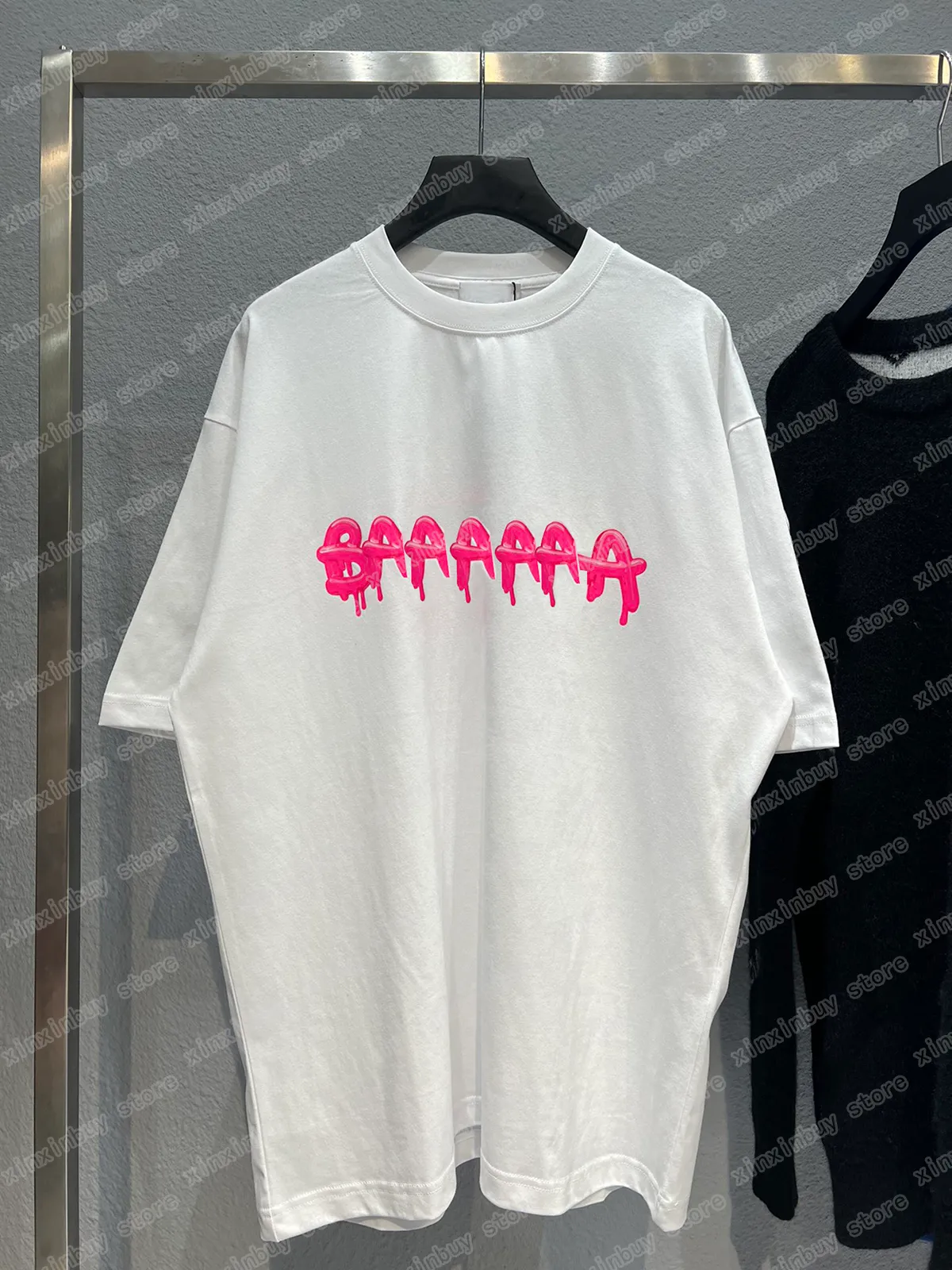 22ss Herr Dam Designers t-shirt Graffiti bokstäver Paris tryck kort ärm Crew Neck Streetwear svart grå vit xinxinbuy XS-L