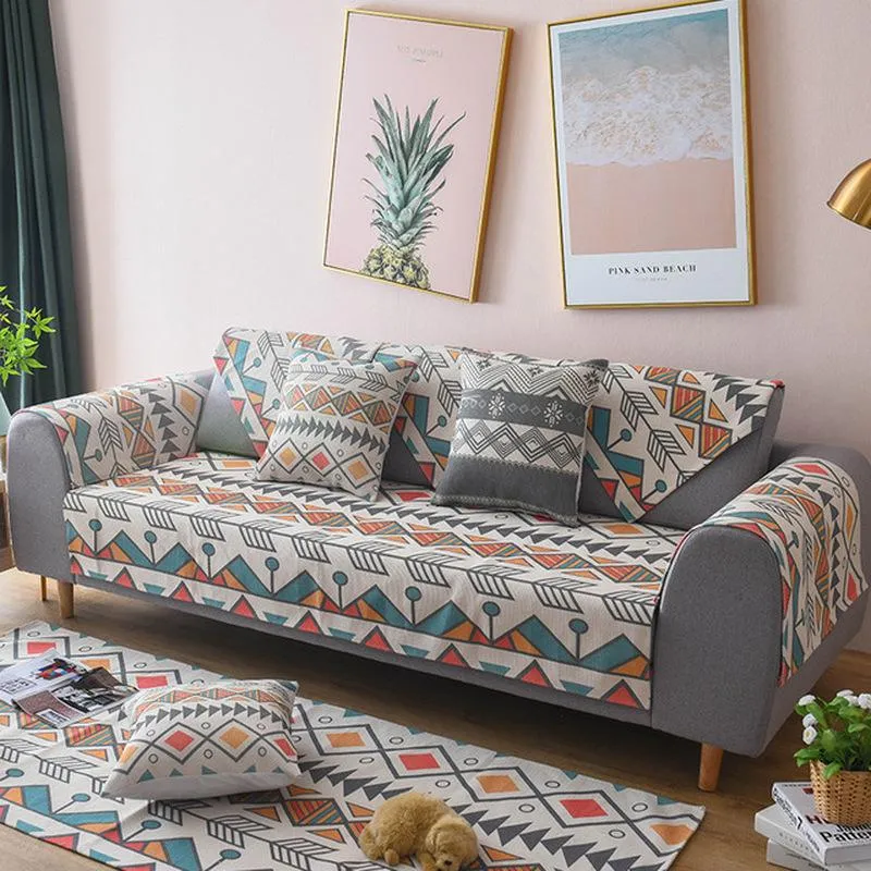 Krzesło obejmują bawełnianą i lnianą sofę sofy do salonu geometryczne antydirty zdejmowana kanapa ręcznik