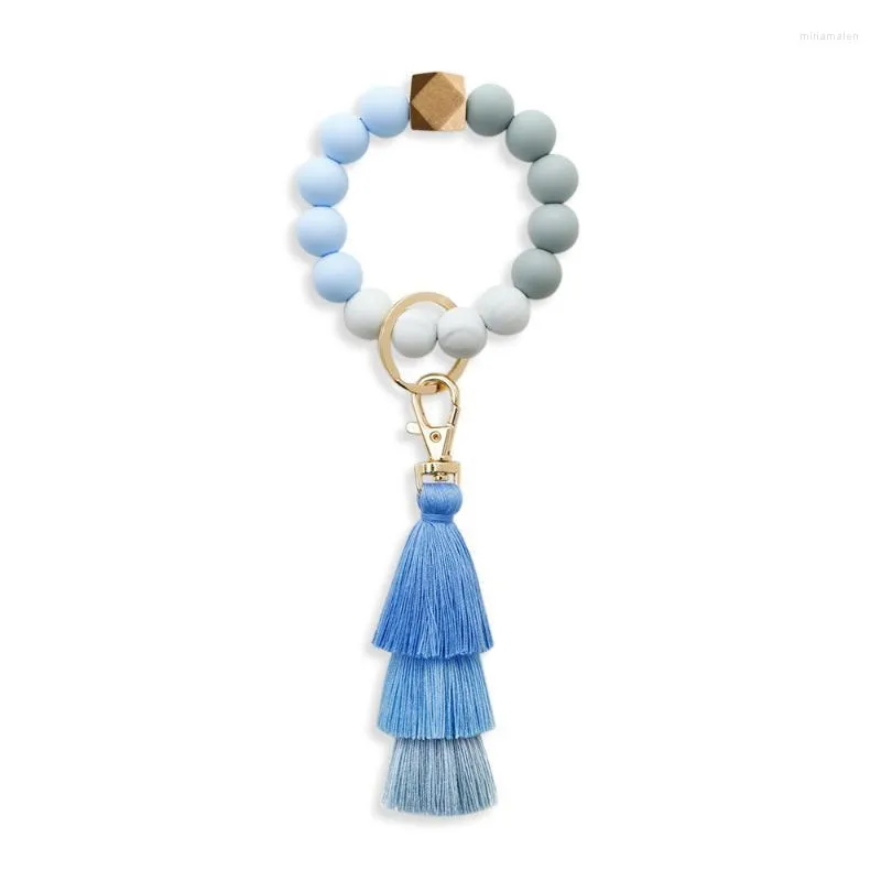 Keychains Silicone Beads Bracelet 3 Layers Fringe Cotton Tassel Wrist Key Chain Daily Gift Bangle Ring Bag Accessory Wholesale Miri22